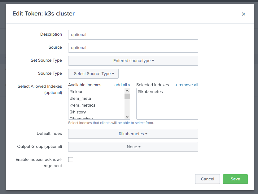 Splunk HEC configuration